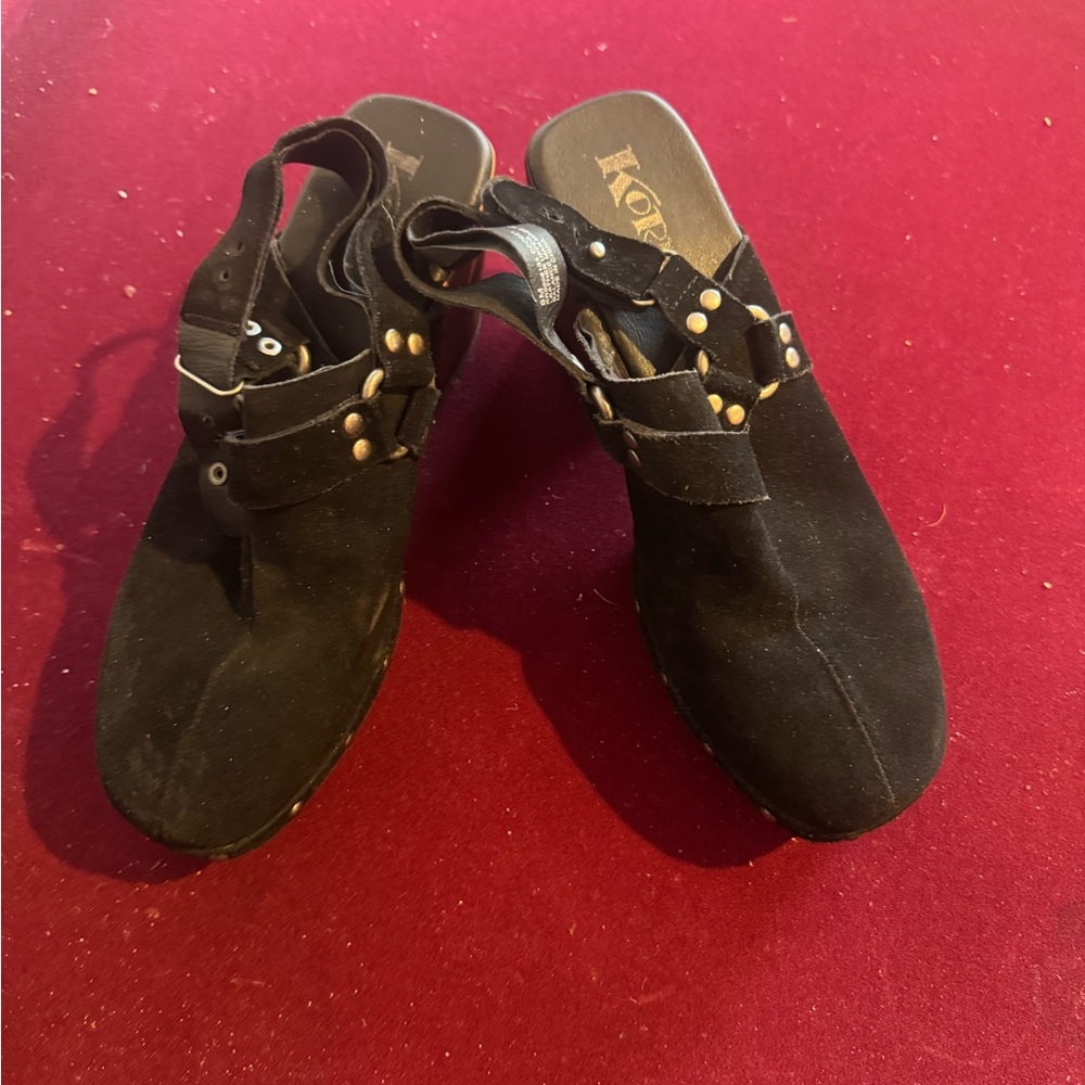 Korks Black Mules with Gold Accent